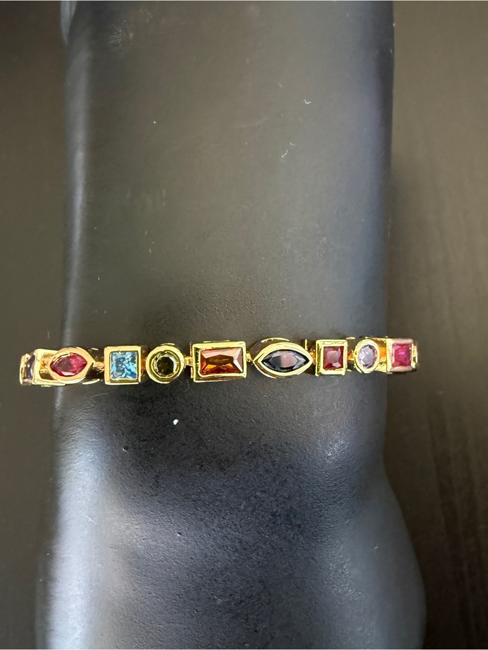 18K Gold Filled Multicolor Gem Link Bracelet 7.5” AAA CZ